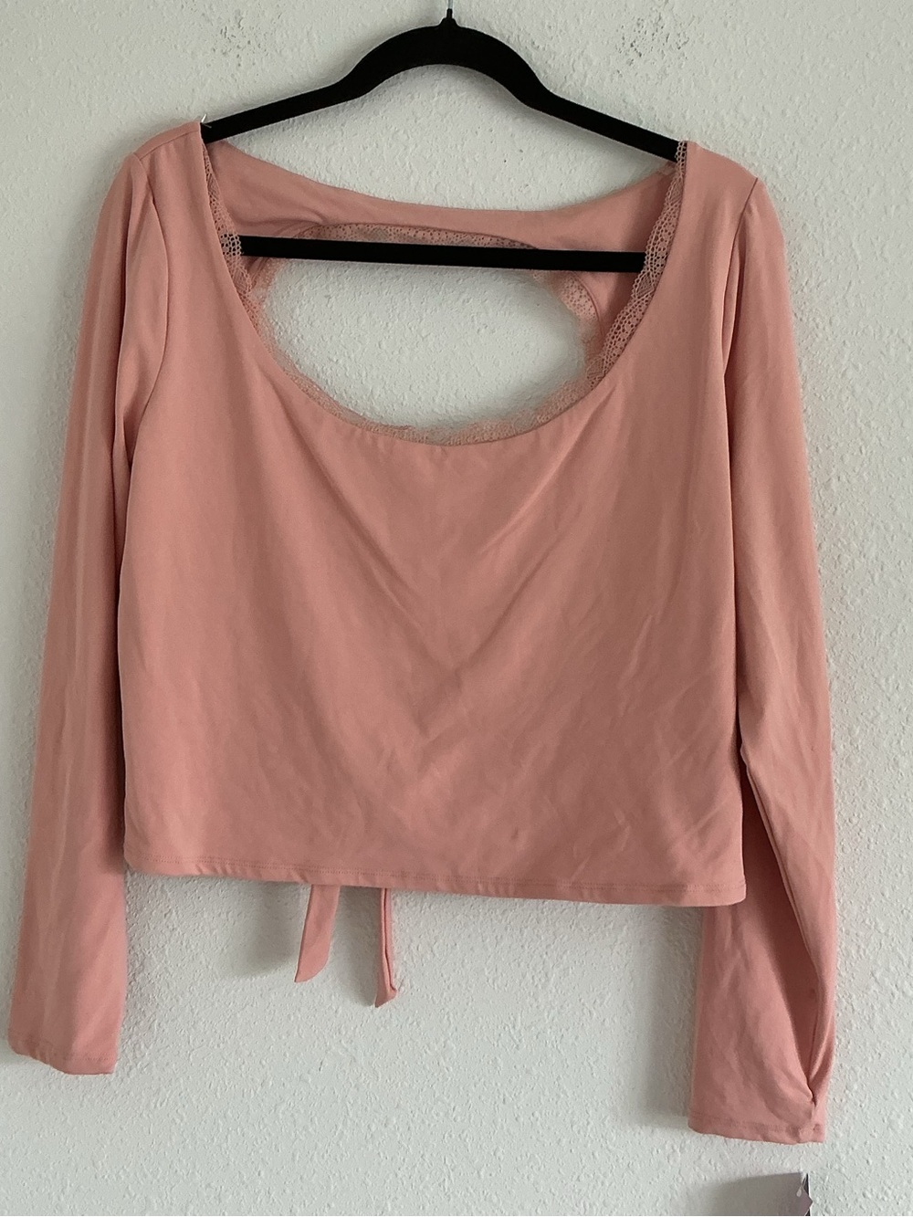 wild fable Dusty Rose Lace-Trim Scoop Neck Long Sleeve Top